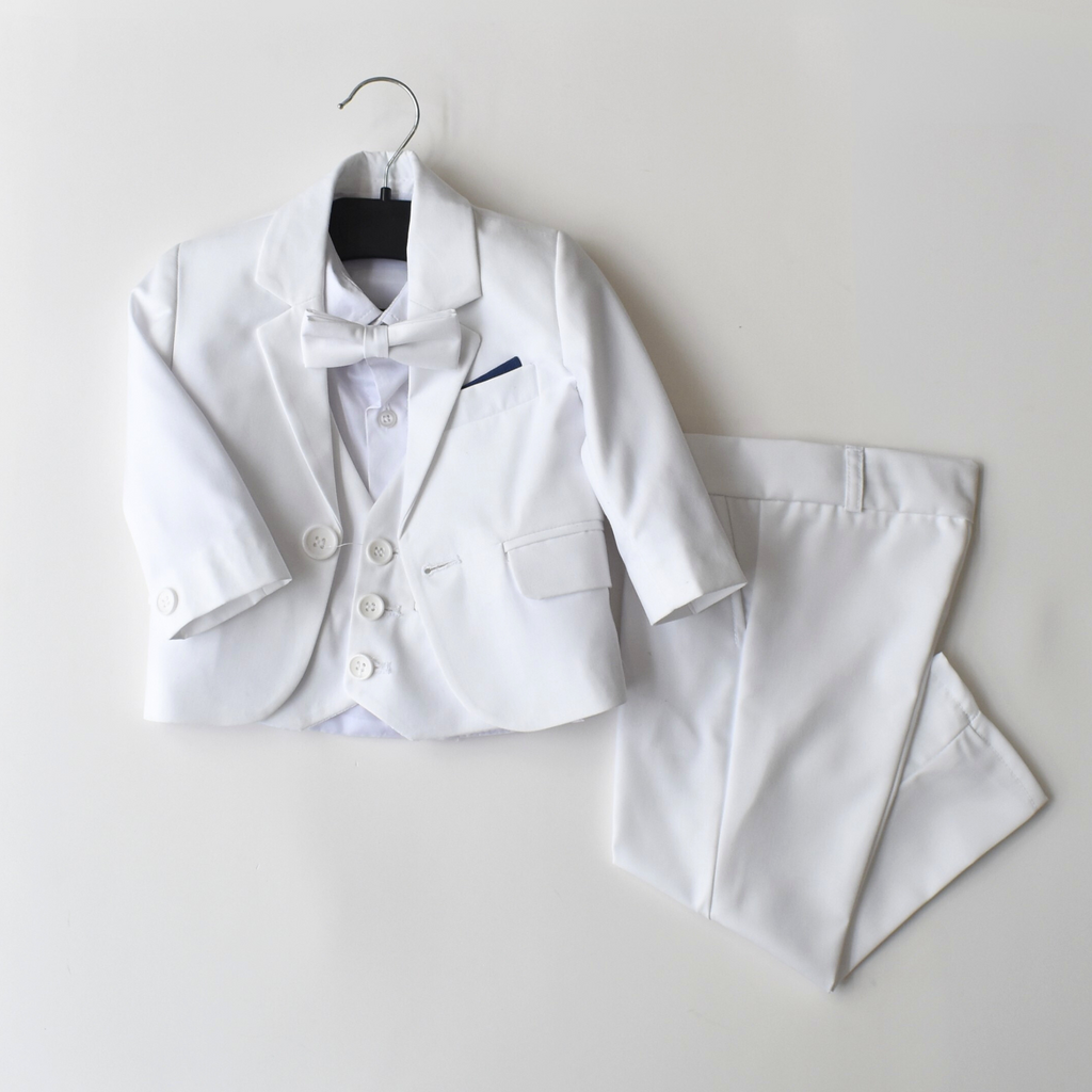 Baby Jongens Bruidsjonker Pak - Wit Slim Fit