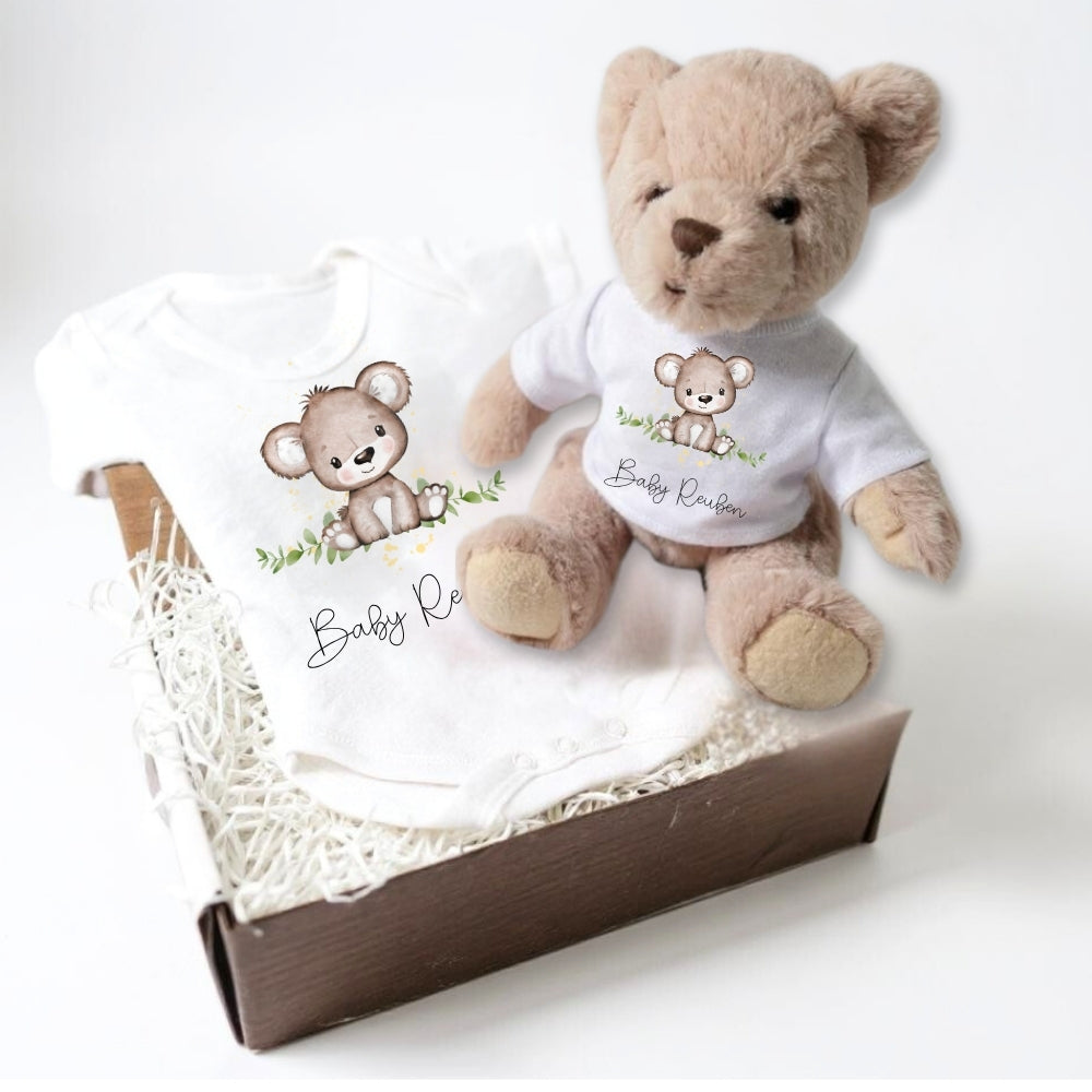 Gepersonaliseerde Beer Baby Cadeaubox - Romper & Knuffel