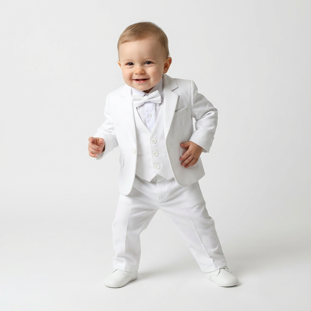 Baby Jongens Bruidsjonker Pak - Wit Slim Fit