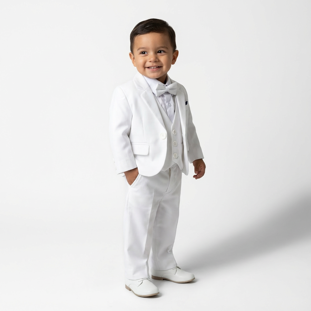 Baby Jongens Bruidsjonker Pak - Wit Slim Fit